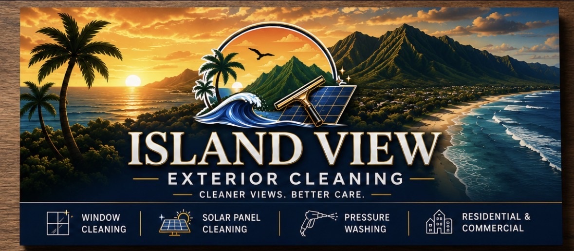 Island View Exterior Cleaning banner with Oahu coastline
